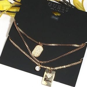 𝅺3/$29! GUESS Layered Necklace Gold Tones